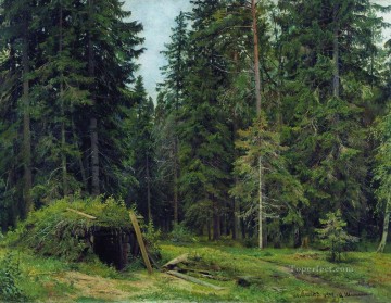 Landscapes Painting - forest hut 1892 classical landscape Ivan Ivanovich trees